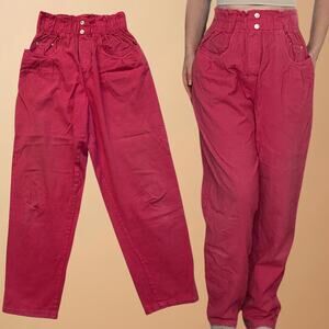 Gorgeous Vintage 80s Hot Pink Berry Elastic Waist 100% Cotton Baggy Jeans Large